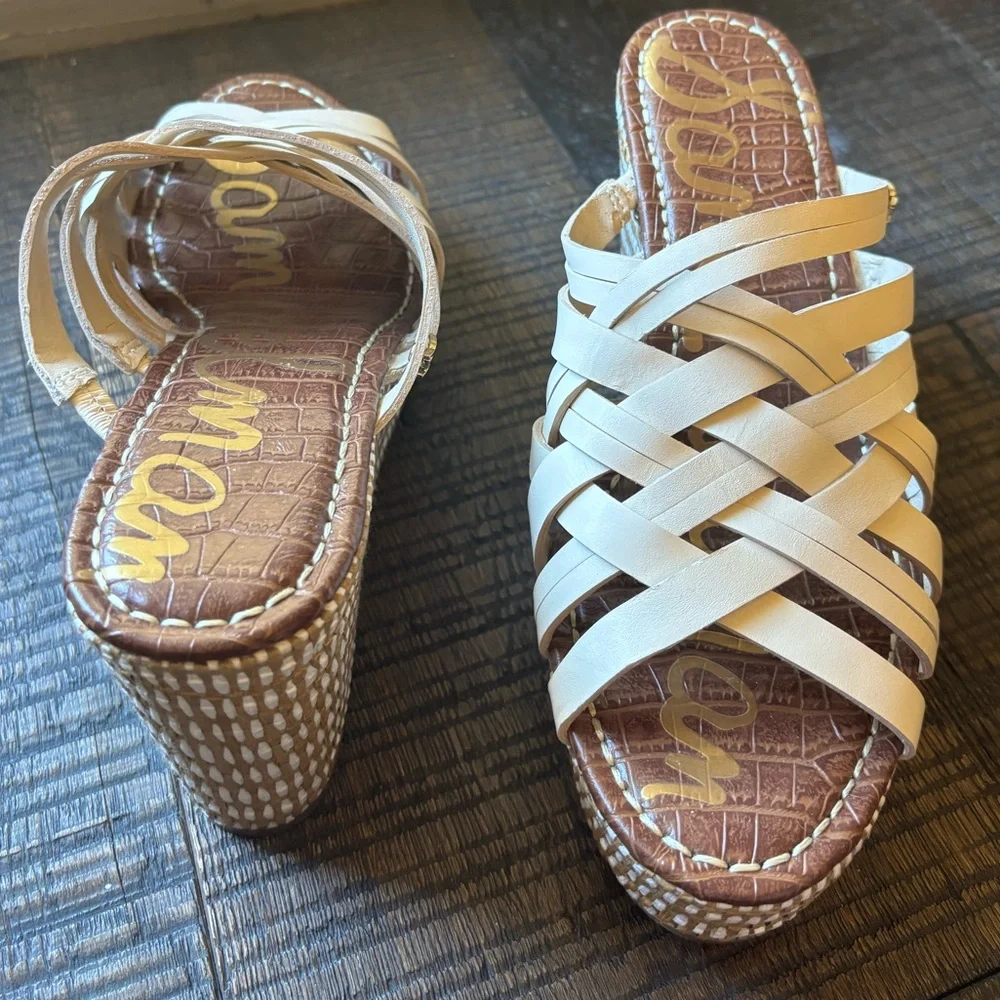 Sam Edelman Cream Woven Platform Sandals
